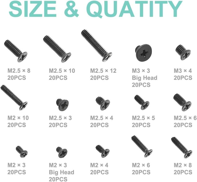 QTEATAK 300Pcs Black Laptop Notebook Computer Replacement Screws Kit for Lenovo Toshiba Gateway Samsung HP IBM Dell Sony Acer Asus SSD Hard Disk SATA