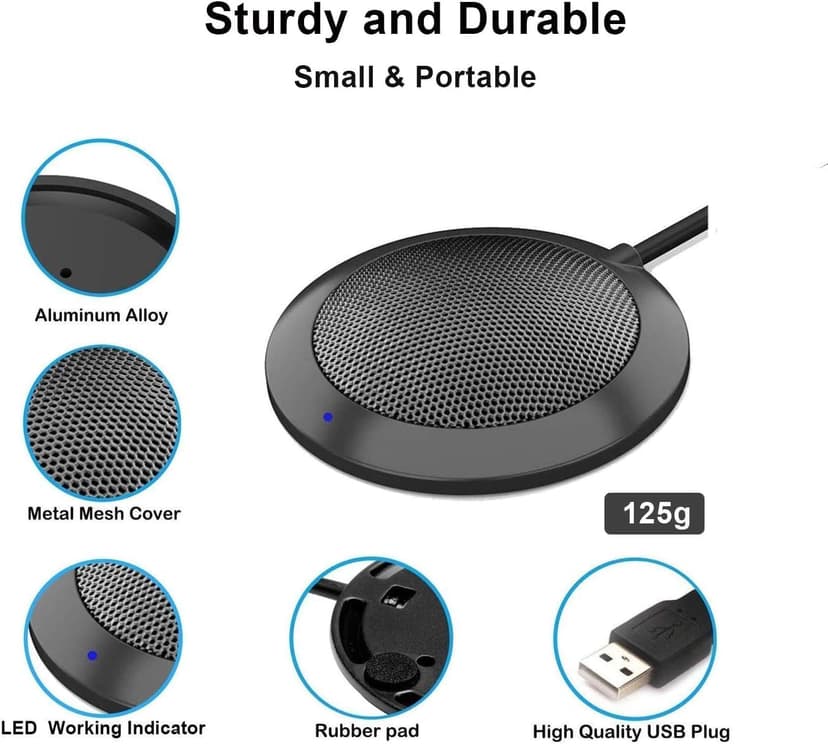 Conference USB Microphone, Computer Desktop Mic with LED Indicator, Plug & Play Omnidirectional Condenser PC Laptop Mics for Online Meeting, Class, Skype, Recording, Zoom, (No Speakers Included)
