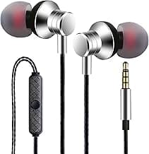 Wired Earbuds Headphones with Microphone Stereo Bass Earphones Noise Isolation in-Ear Headset Compatible with All Smartphones Tablets iPod IPad MP3 Player That with 3.5 mm Interface(Silver)
