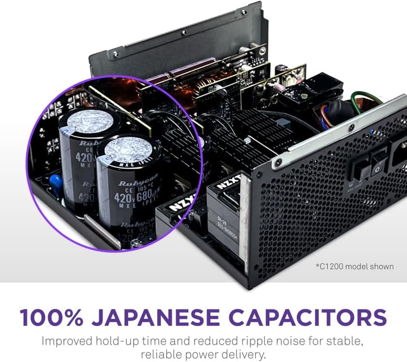 NZXT C850 Gold ATX 3.1 - Fully Modular Low-Noise PC Gaming Power Supply - 850 Watts - 80 Plus Gold - 12V-2x6 Connector - Zero Fan Mode - 100% Japanese Capacitors - Black