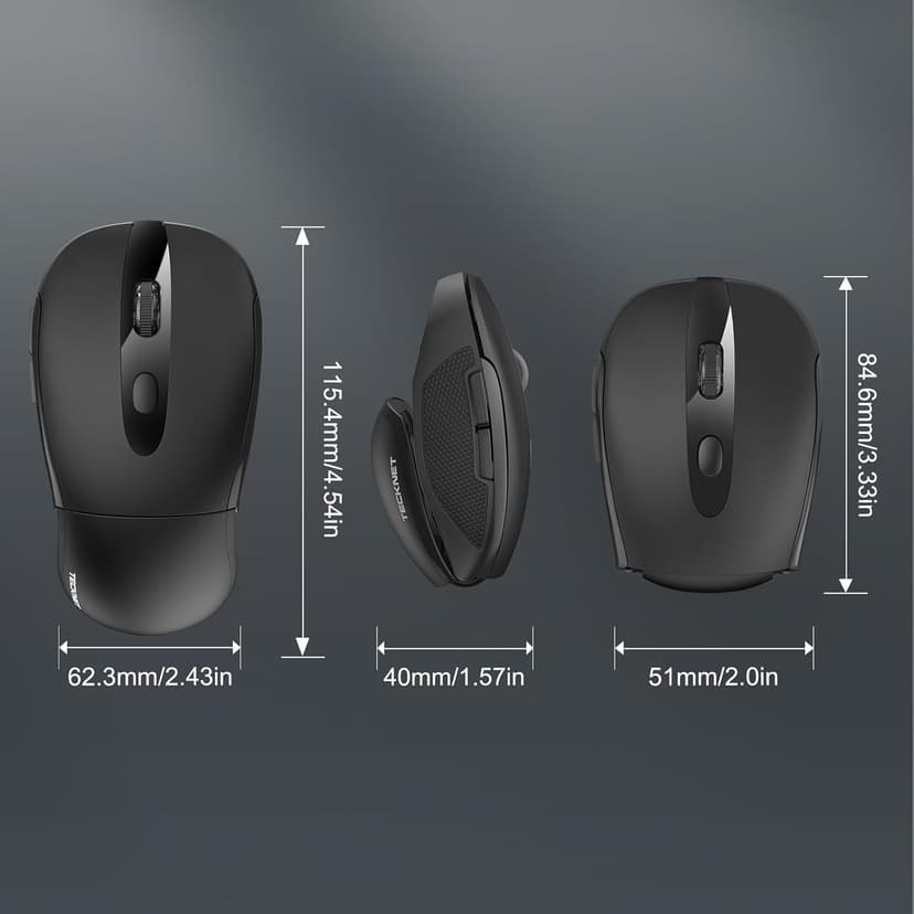 TECKNET Folding Wireless Mouse, 2.4G Travel Mouse Portable 3 Adjustable DPI 2000/1500/1000 Compatible with Notebook, PC, Computer, 2-Year Battery Life
