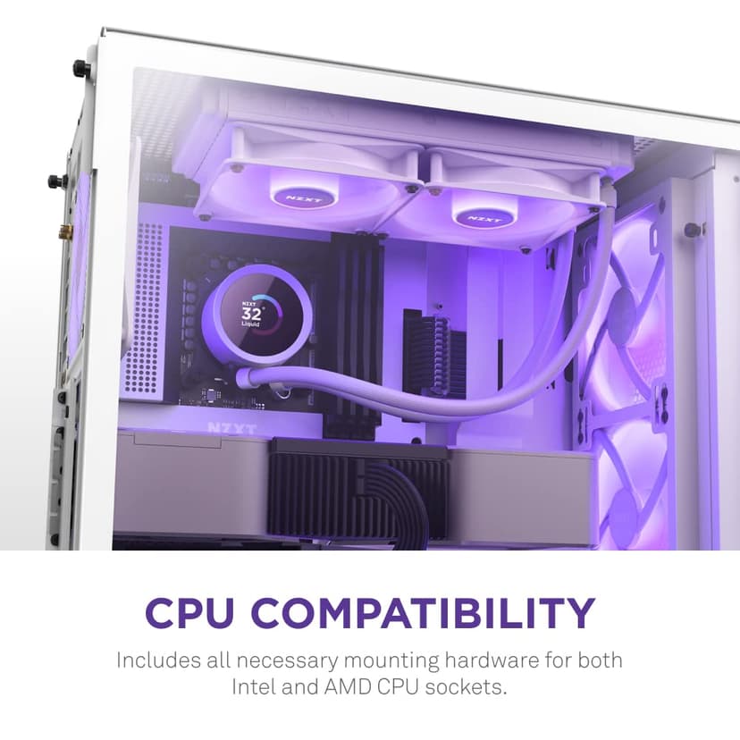 NZXT Kraken 240 RGB - 240mm AIO CPU Liquid Cooler - Customizable 1.54"" Square LCD Display for Images, Performance Metrics - High-Performance Pump - 2 x F120 RGB Core Fans - White