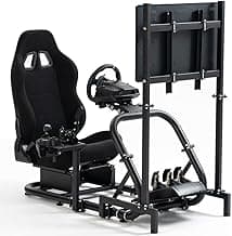 Supllueer Racing Sim Cockpit with Ergonomic Seat&Monitor Stand Fit for Logitech/Fanatec/Thrustmaster G27 G923 G920,50mm Large Round Tube Driving Simulator Stand, No Steering Wheel/Shift/Pedal/TV