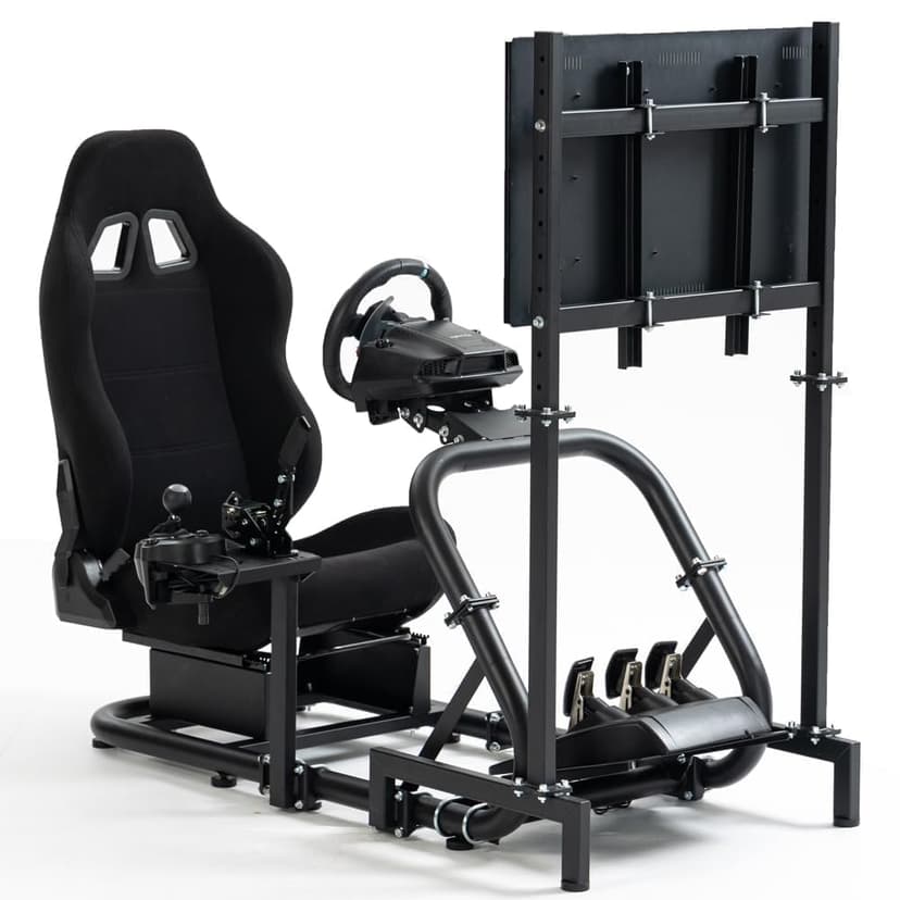 Supllueer Racing Sim Cockpit with Ergonomic Seat&Monitor Stand Fit for Logitech/Fanatec/Thrustmaster G27 G923 G920,50mm Large Round Tube Driving Simulator Stand, No Steering Wheel/Shift/Pedal/TV
