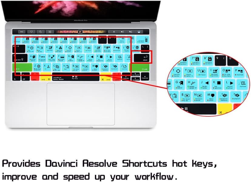 HRH Davinci Resolve Shortcuts Hotkey Silicone Keyboard Cover Skin for MacBook Pro with Touch Bar 13 Inch and 15 Inch(A2159/A1989/A1706,A1990/A1707) 2019 2018 2016 2017 Release US Version