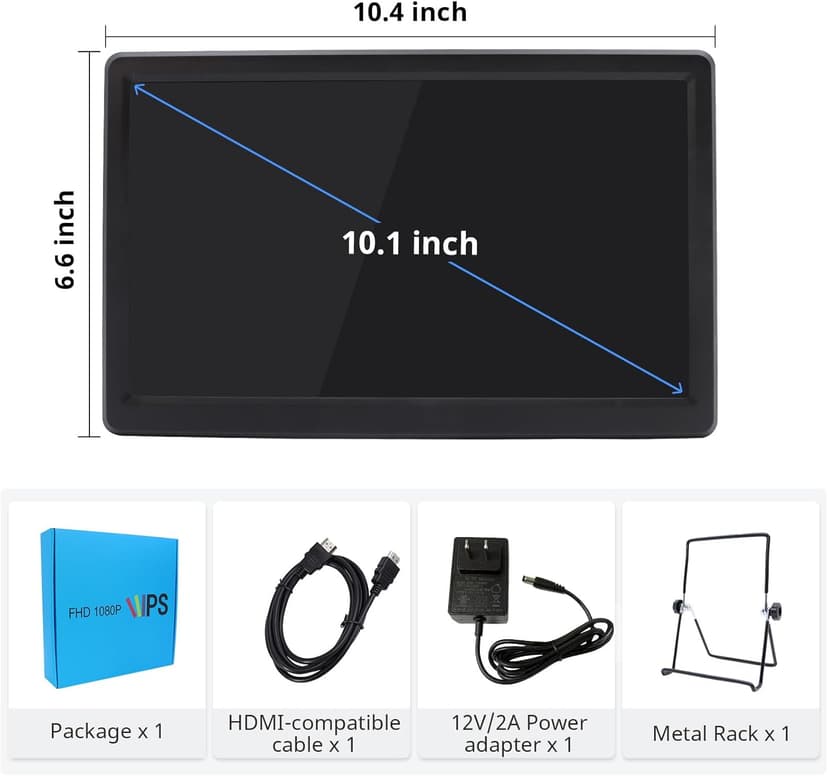 ELECROW 10.1 Inch Portable Monitor - IPS Capacitive Monitor with HD VGA Port，1920x1080P LCD Display Built-in Dual Speakers VESA Mount for Raspberry Pi 5/4/3, PS Xbox, Windows 11/10/8/7