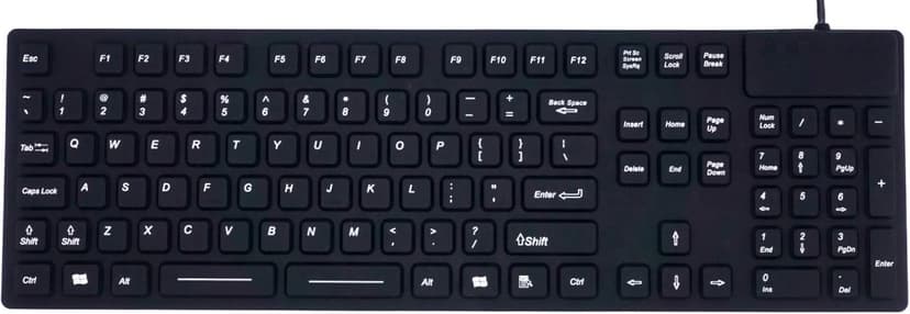 DSI Keyboard with Number Pad IP68 Waterproof Industrial Rugged Silicone IKB105, Black
