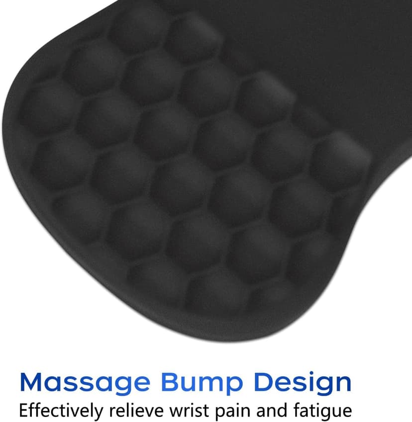 JIKIOU Ergonomic Mouse Pad Wrist Support with Massage Design, Memory Foam Wrist Rest Pain Relief Mousepad with Non-Slip PU Base, Mouse Pads for Wireless Mouse Black 12x8 inch
