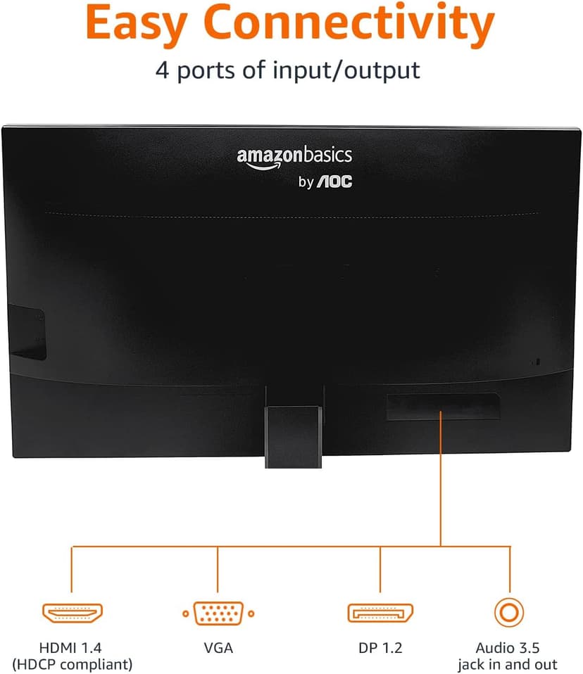 Amazon Basics 24-inch IPS Monitor 75 Hz Powered with AOC Technology FHD 1080P HDMI, Display Port and VGA Input VESA Compatible Built-in Speakers for Office and Home, Black