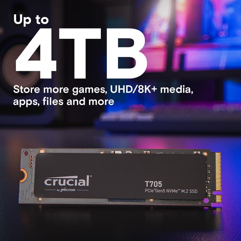 Crucial T705 1TB PCIe Gen5 NVMe M.2 SSD - Up to 13,600 MB/s - Game Ready - Internal Solid State Drive (PC) - +1mo Adobe CC - CT1000T705SSD3