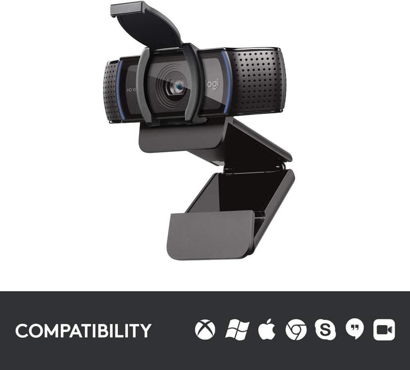 Logitech C920S HD Pro Webcam, Full HD 1080p/30fps Video Calling, Clear Stereo Audio, Light Correction, Privacy Shutter, Works with Skype, Zoom, FaceTime, Hangouts, PC/Mac/Laptop/Tablet/XBox - Black