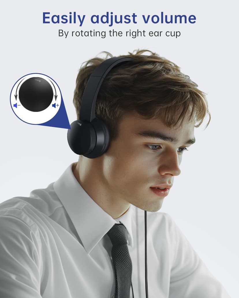 USB Headset with Microphone for PC, Wired Headphones with Mic USB Headset with Noise Cancelling Microphone, Computer Headset with Microphone for Home Office Online Class Teams Skype（Black）