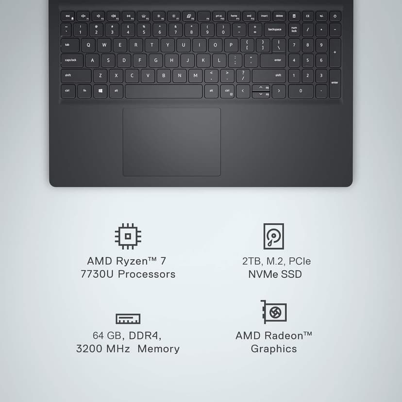 Dell Inspiron 15 Touchscreen Laptop (15.6" FHD, AMD Ryzen 7 7730U (> Intel i7-1255U), 64GB, 2TB SSD) Business, College Students, Enterprises, Numeric Keypad, Inspiron 3535 3000, Webcam, Win 11 Pro