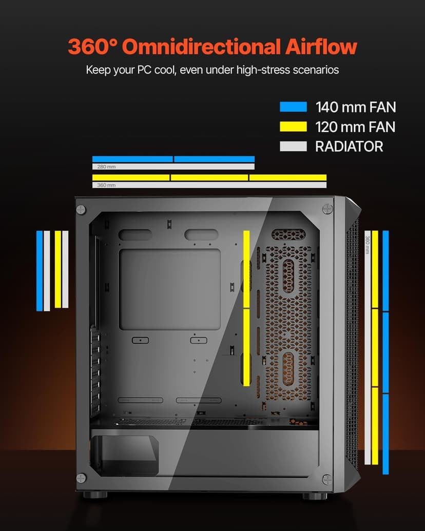 VEVOR PC Gaming Case, Full-Tower, Computer Case with High-Airflow Panel, Magnetic Dust Filter, 3 x 140mm PWM Fans, Cable Management, for GPU up to 410mm in Length, Compatible with E-ATX/ATX/ITX