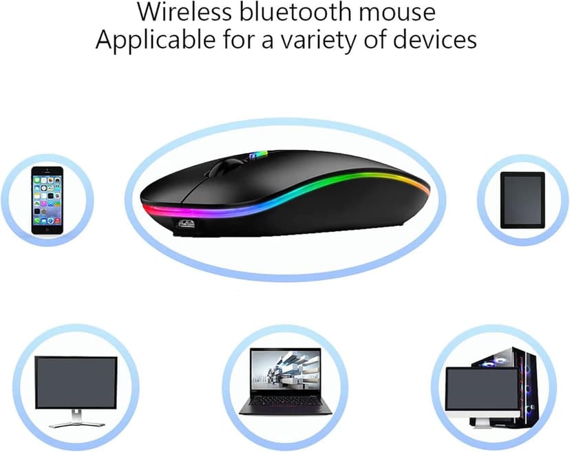 Wireless Bluetooth Mouse Rechargeable Laptop Mice with LED Lights Silent Slim Use(BT5.2 and 2.4G Portable USB) Dual Mode Computer Mouse for Laptop/iPad/Tablet/Apple/Computer/Mac (Black)