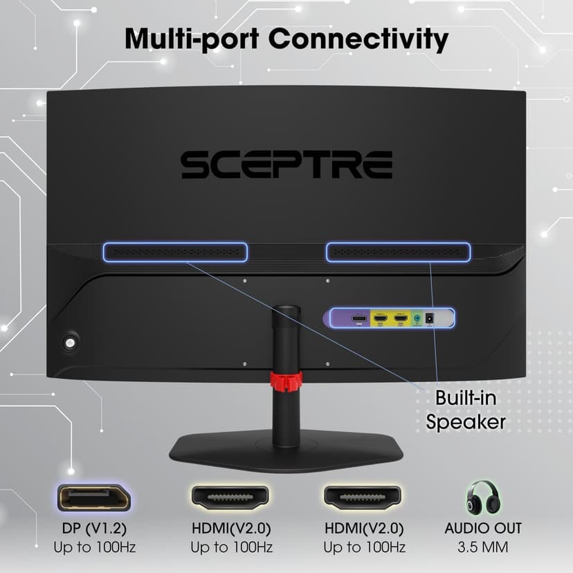 Sceptre Curved 24-inch Gaming Monitor 1500R DisplayPort HDMI X2 Eye Care 100% sRGB Build-in Speakers, 1ms 100Hz Machine Black 2024 (C248W-FW100T Series)