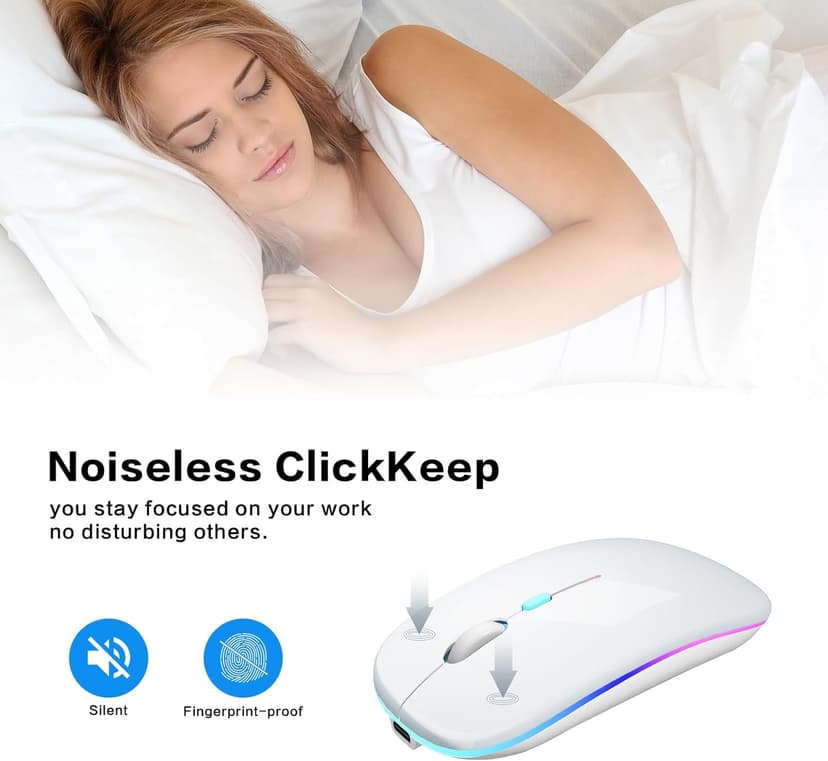 Wireless Bluetooth Mouse Rechargeable Laptop Mice with LED Use Portable(BT5.2 and USB 2.4G) Dual Mode Connection Silent Slim Computer Mouse for Laptop/iPad Tablet/Apple MacBook/PC(Silver)