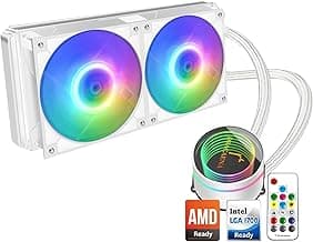 Dracaena.io AIO CPU Cooler, Color Change Remote, 240mm Radiator, ARGB PWM Fans Quiet Less Than 27DBA, Compatible with AMD AM5/AM4-Intel LGA 1700/1200/115X, Leakproof Technology, High Flow Pump, White