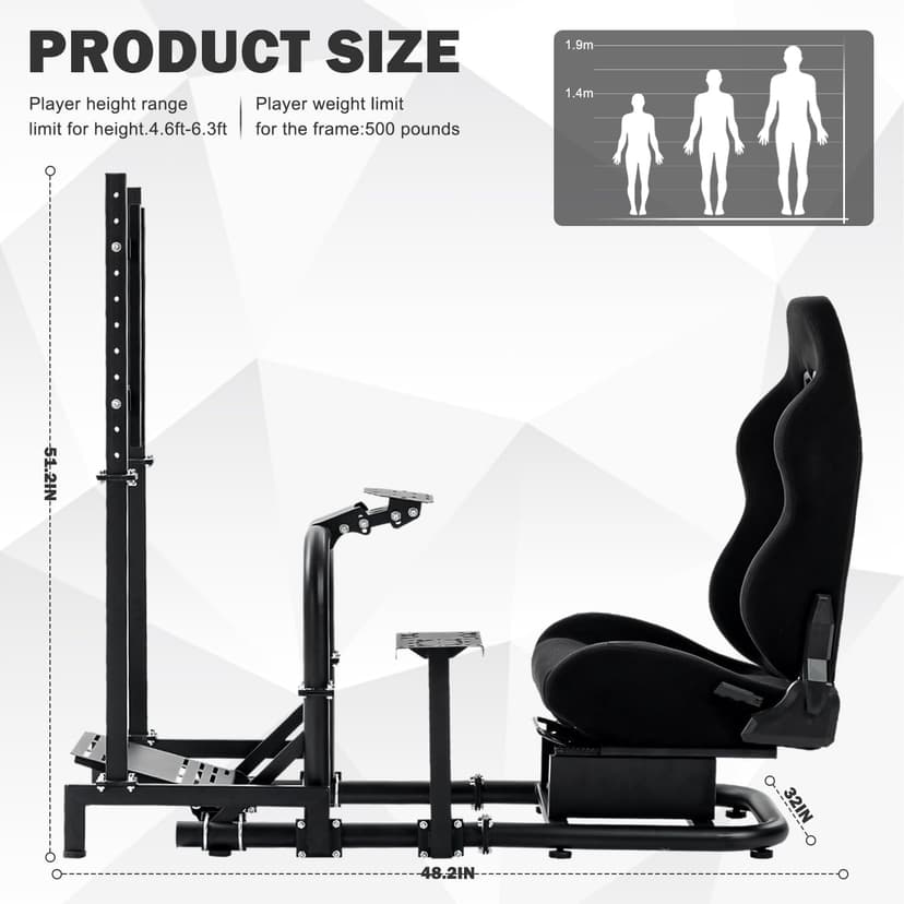 Anman Racing Simulator Cockpit 50mm Large Round Tube Vertical Bracket Seat with Monitor Display TV Stand Fit for Logitech/Thrustmaster/Fanatec G29 G920, Wheel Shifter Pedals NOT Included