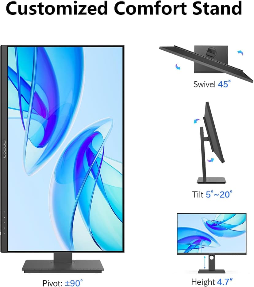 INNOCN 27 Inch 4K Monitor Computer UHD 3840 x 2160 LCD IPS Display, HDR400, USB C 65W, DP, HDMI, PC Monitor for Mac Laptop, 1.07B+ Colors, Built-in Speakers, Pivot/Height Adjustable Stand, Black