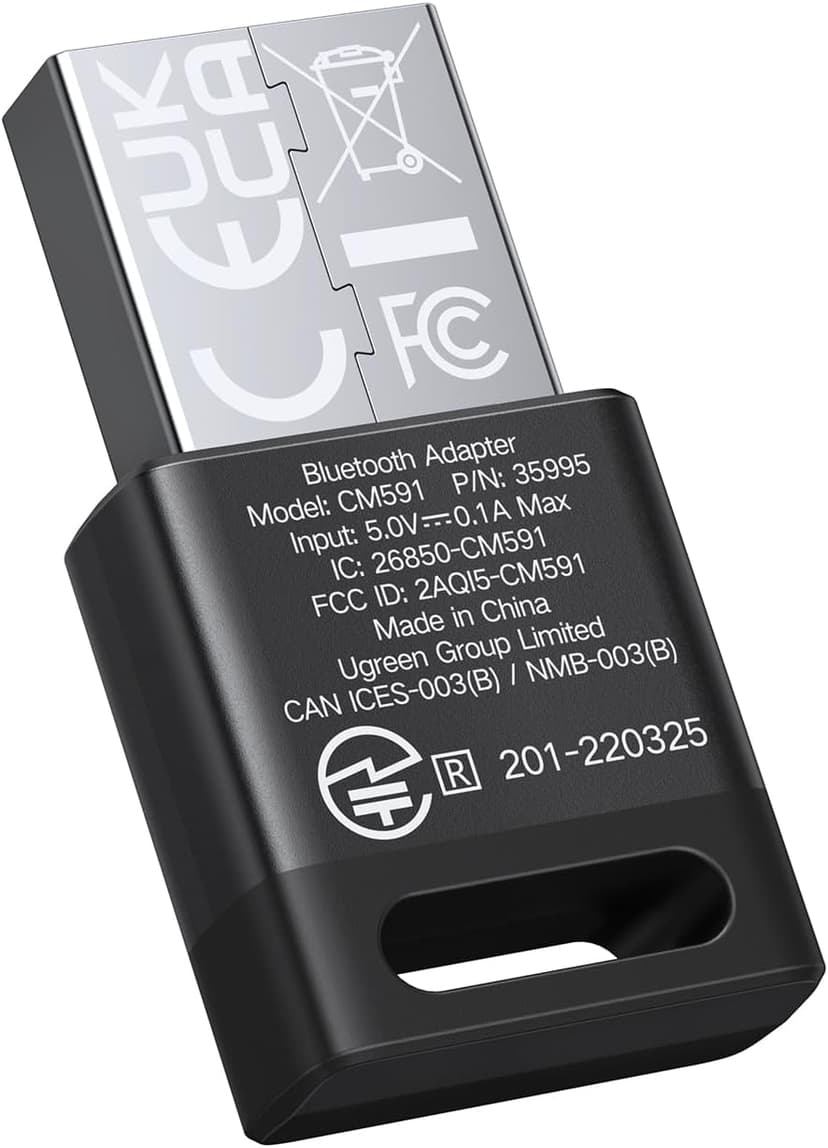 UGREEN USB Bluetooth 5.3 Adapter for PC, Plug & Play for Windows 11/10/8.1, Bluetooth Receiver & Transmitter for Keyboard/Mouse/Headphone/Speakers/Printer
