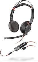 Poly Blackwire 5220 Wired Headset (Plantronics) Flexible Noise-Canceling Boom Mic Ergonomic Design - PC/Mac, Mobile via USB-C, USB-A, 3.5mm - Works w/Teams, Zoom - Amazon Exclusive (9P7X6AA)