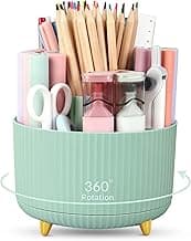 SKYDUE 360 Degree Rotating Desk Organizer, Dual-Purpose Pencil Pen Holder for Desktop, Rotating Desk Pen Organizer with 5 Slots, Pencil Cup for School, Home, Office Supplies (Bean Green)