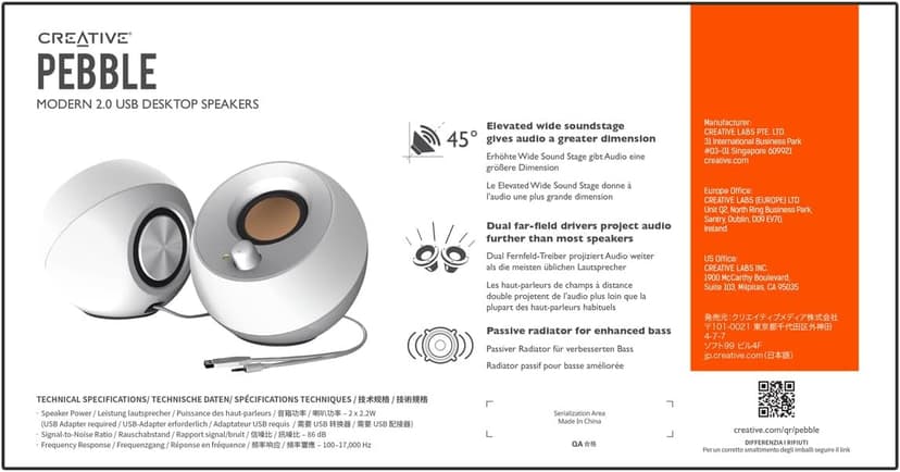 Creative Pebble 2.0 USB-Powered Desktop Speakers with Far-Field Drivers and Passive Radiators for PCs and Laptops (White)