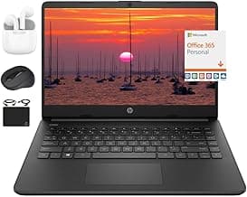 HP New 14" HD Ultral Light Thin Laptop, Quad-Core Intel Celeron Processor, 8GB RAM, 256GB (128GB eMMC+ 128GB Card), Wi-Fi, Upto 11 Hours, Windows 11 S + 1 Year Office 365+HubxcelAccessory, Black