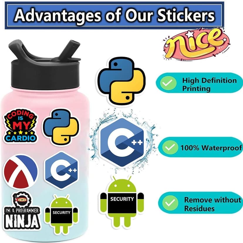 100 PCS Programming Stickers for Developers, Coders, Programmers, Hackers, and Engineers | Laptop Decals for Tech Enthusiasts