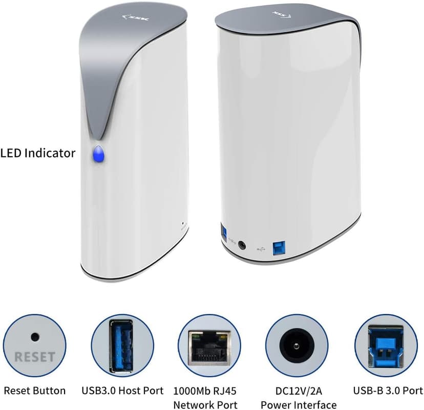 SSK 4TB Personal Cloud Network Attached Storage Support Wireless Remote Access, Home Office NAS Storage with 4T Hard Drive Included for Phone, Tablet, Laptop Auto-Backup, Wired Ethernet Only,No WiFi