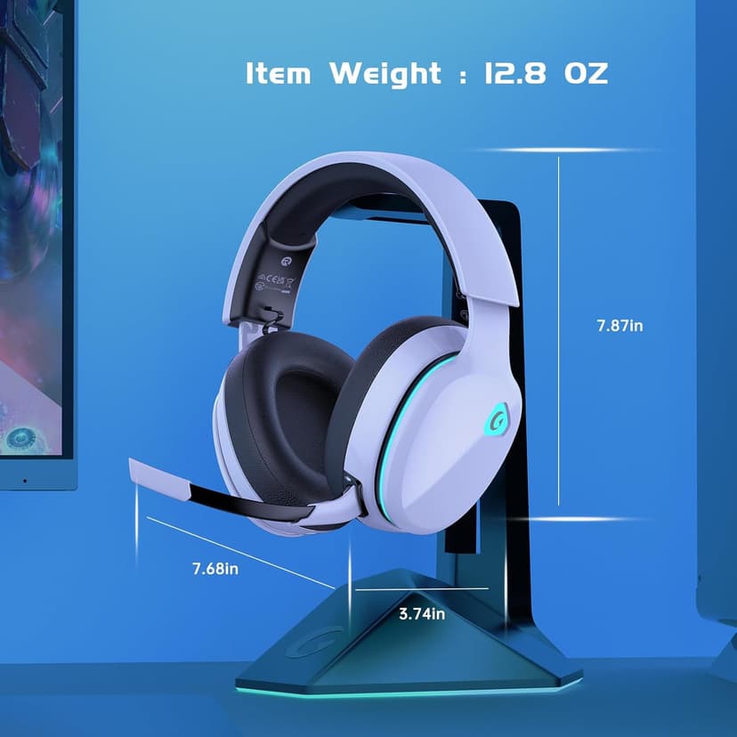 Gaming Headset Wireless 2.4GHz for PS5, PS4 Fortnite/Call of Duty/FPS Gamers, PC, Switch, Bluetooth 5.3 Gaming Headphones with ENC Microphone, Surround Sound, 40+H Battery (White)