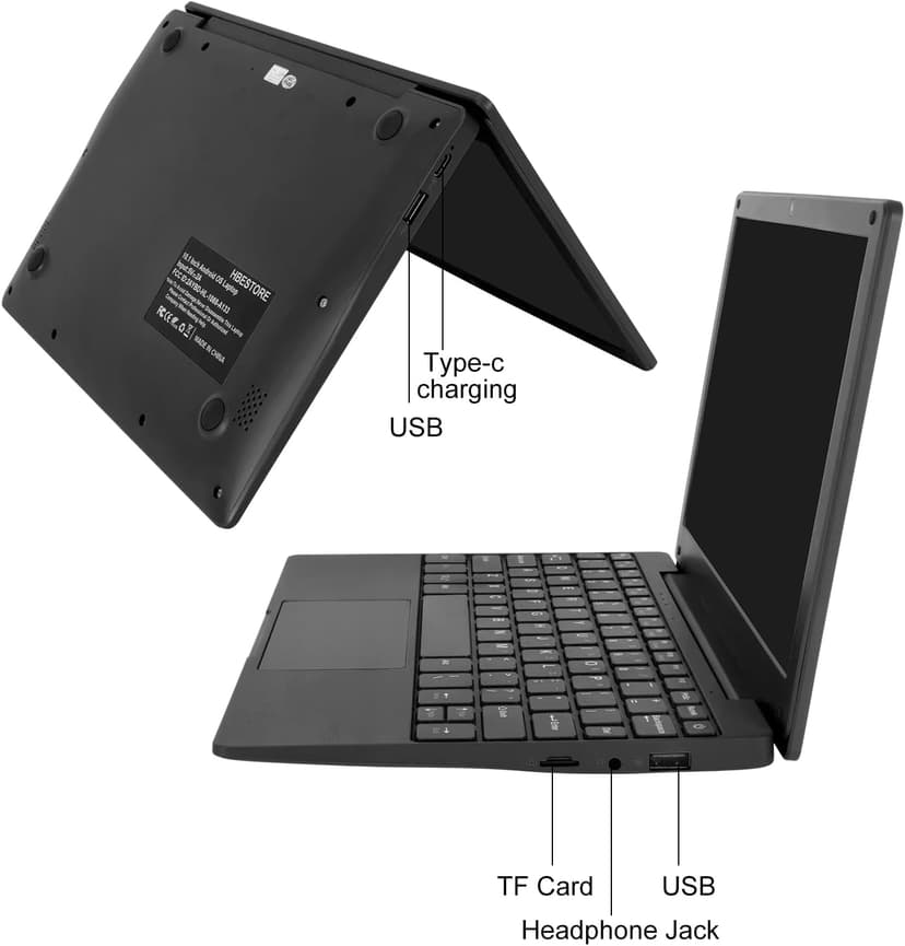 10.1Inch Laptop,Quad-Core Processor with Android 12.0 OS,2GB RAM,64GB EMMC,Built-in Camera,WiFi,USB Interface,Tpye-C Charging for Learning and Entertainment (Black 2GB+64GB)
