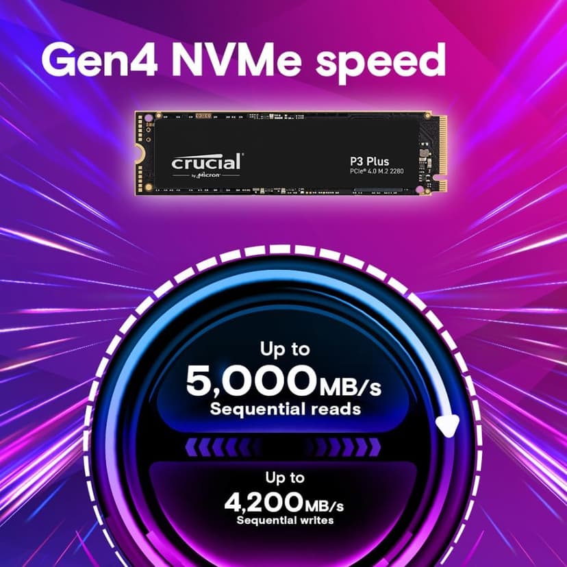 Crucial P3 Plus 1TB PCIe Gen4 3D NAND NVMe M.2 SSD, up to 5000MB/s - CT1000P3PSSD8