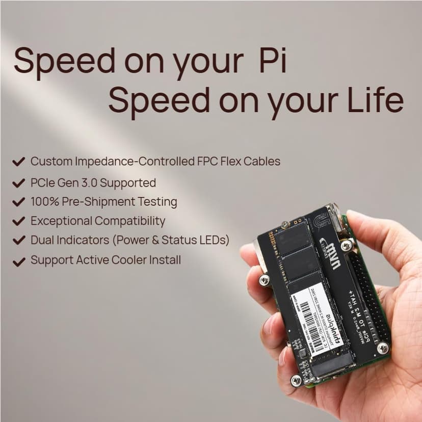 PCIe M.2 HAT+ for Raspberry Pi 5, NVMe SSD PIP PCIe Peripheral Board With Extra Screw Sets for 2280/2260/2242/2230 NVMe SSD