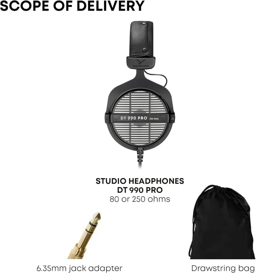 beyerdynamic DT 990 Pro 250 ohm Over-Ear Studio Headphones For Mixing, Mastering, and Editing