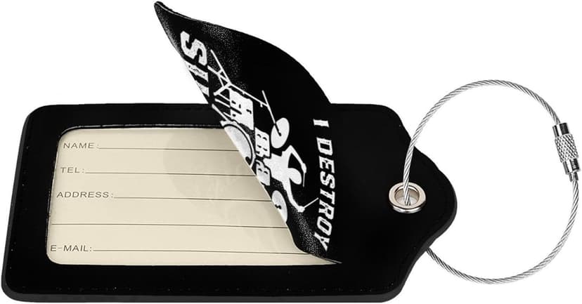 I Destroy Silence Drums Suitcase Tags with Name Id Labels Stainless Steel Loop Luggage Tag, for Suitcase Travel Bag 4 PCS