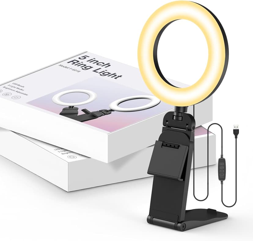 Ring Light for Computer Laptop,Video Conference Lighting kit for Zoom Meetings,5" Small Led Selfie Light Portable Ring Light with Stand,Cell Phone Holder Desktop Ring Light for Skype Call (2Packs)