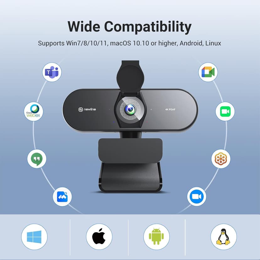 4K Webcam for PC with Tripod, PDAF Autofocus, 1080P@60FPS, 79° FOV, Low Distortion, 2 Noise Reduction Mics, Privacy Cover, Plug&Play, PC Camera for Skype, Teams, Zoom, NewEye 62 Kit