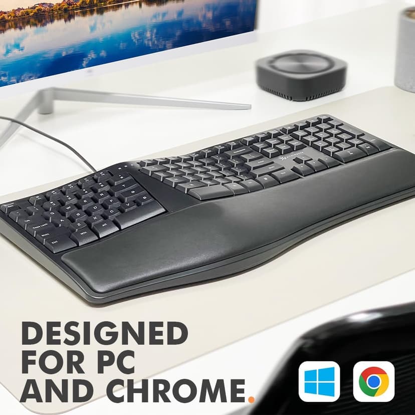 X9 Wired Ergonomic Keyboard with Cushioned Wrist Rest - Type Comfortably Longer - USB Wired Split Keyboard for Laptop, PC & Chrome Computer with 110 Ergo Keys & 5ft Cable