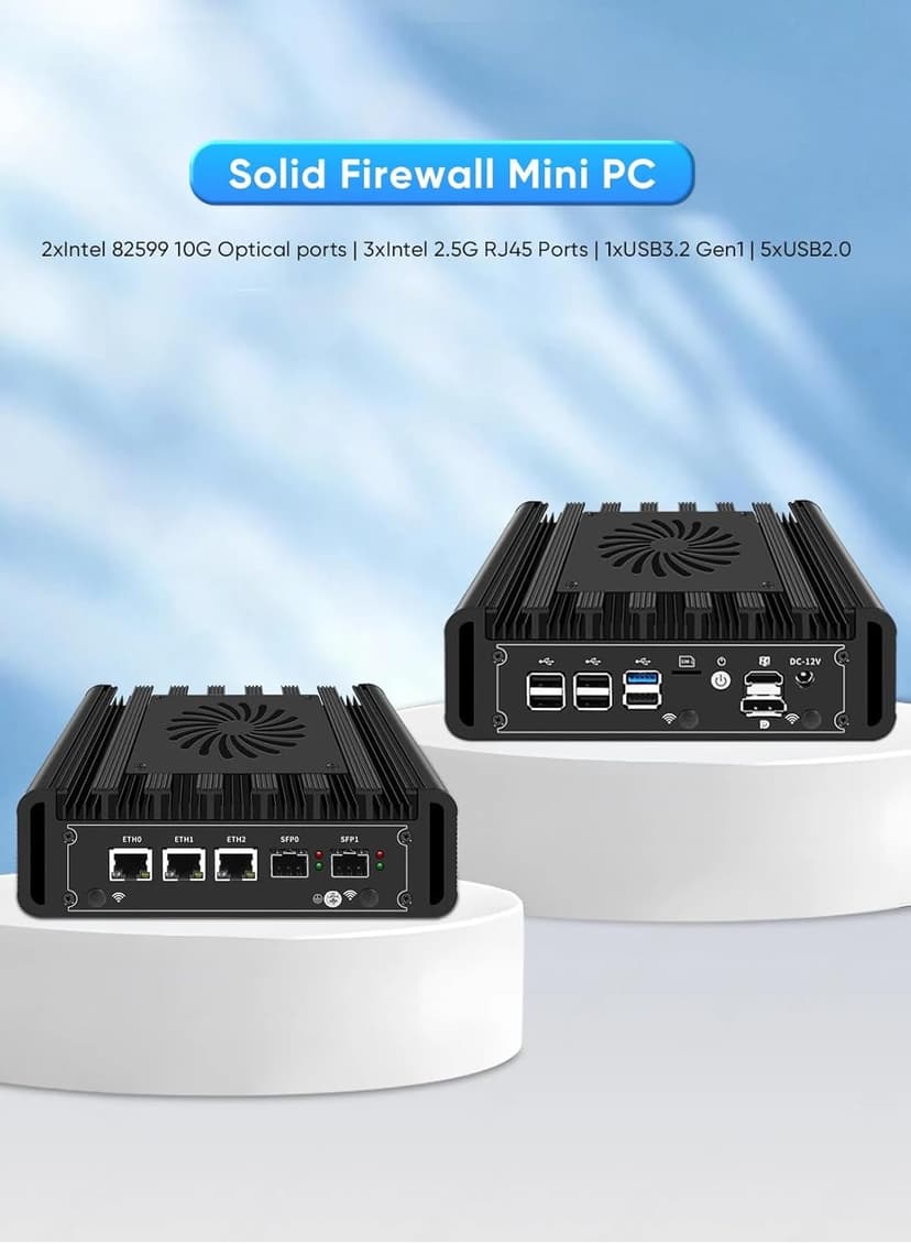 Mini PC N150 Firewall Hardware Intel 82599ES 2 x 10GbE SFP+, 3 x i226V 2.5GbE LAN OPNsense Appliance,AES-NI, 2HD, SIM Card Slot, M.2 WiFi Slot,NO RAM NO SSD
