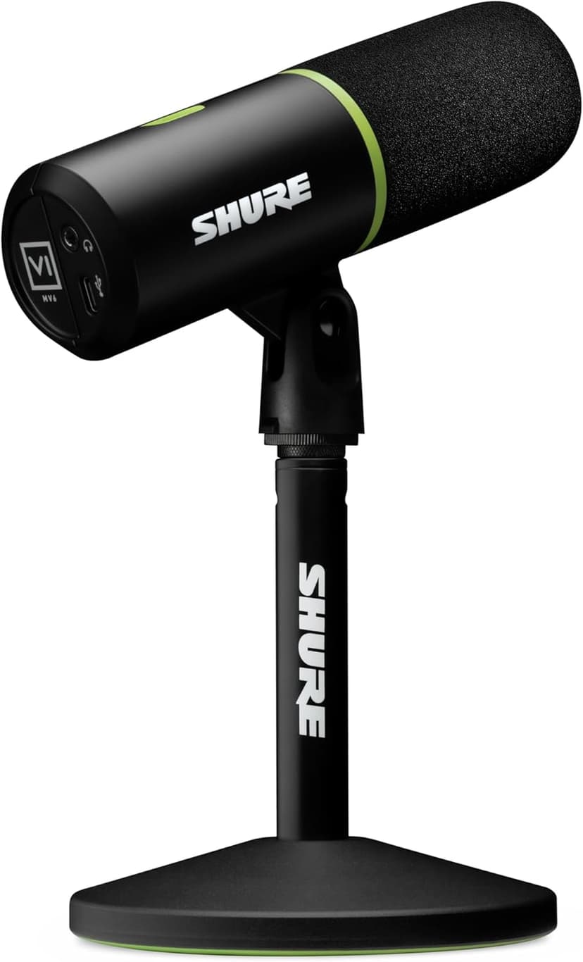 Shure MV6 Gaming Microphone, Dynamic USB PC Mic for Video Games & Streaming - Desktop Stand, Background Noise Cancellation, Tap-to-Mute & 3.5mm Output for Real-Time Headphone Monitoring