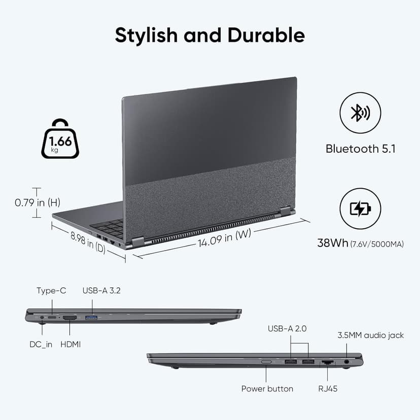 15.6" 2-in-1 Laptop | 16GB DDR4 RAM 512GB Storage | AMD Ryzen 3 3200U (up to 3.5GHz) | AMD Radeon Vega 3 | FHD Touchscreen | Windows 11 Pro | Wi-Fi 5 | BT5.1 | RJ45 | Backlit Keyboard, Gray