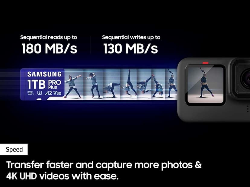 Samsung PRO Plus microSD Memory Card + Adapter, 512GB microSDXC, Up to 180 MB/s, Full HD & 4K UHD, UHS I, C10, U3, V30, A2, for Android Smartphones, Tablets, GoPRO, and DJI Drone (MB MD512SA/AM)