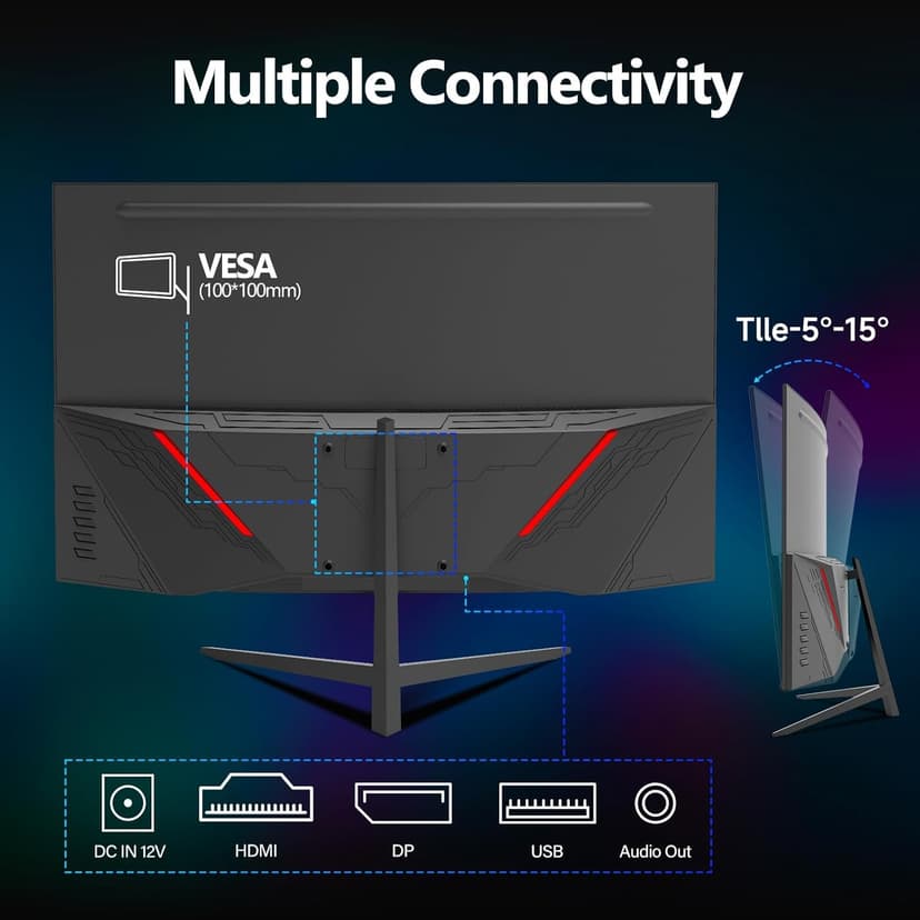 ZZA 32-Inch QHD Curved Gaming Monitor - 2K Resolution, 165Hz Refresh Rate, 1ms Response Time, FreeSync & G-Sync, HDR10, 122% sRGB Coverage, DP/HDMI, VESA Mount Compatible