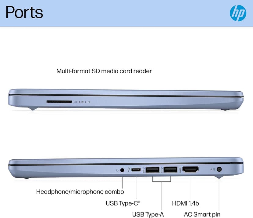 HP 14 Laptop Student Business 2025 Flagship Computer, AI Copilot, 4-Core 13th Gen Intel CPU, 16GB RAM 628GB Storage (128GB UFS+ 500GB Ext), 1-Yr Office 365, Long Battery HubxcelAccessory Win 11S Blue
