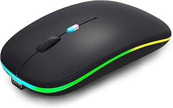 Wireless Bluetooth Mouse Rechargeable Laptop Mice with LED Lights Silent Slim Use(BT5.2 and 2.4G Portable USB) Dual Mode Computer Mouse for Laptop/iPad/Tablet/Apple/Computer/Mac (Black)
