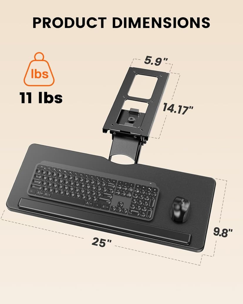 ErGear Keyboard Tray Under Desk, Height Adjustable Mouse & Keyboard Tray with Swivel & Tilt, Ergonomic Sliding KeyboardTray Slide Out for Typing, Black, 25"W x 9.8"D