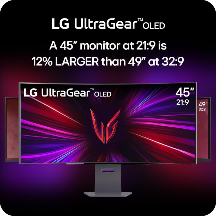 LG 45GS95QE Ultragear OLED Curved Gaming Monitor 45-Inch WQHD 800R 240Hz 0.03ms DisplayHDR True Black 400 AMD FreeSync Premium Pro NVIDIA G-Sync HDMI 2.1 DisplayPort Tilt/Height/Swivel Stand - Black