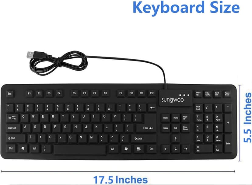 Sungwoo Foldable Silicone USB Wired Standard Waterproof Rollup Keyboard for PC Notebook Laptop, Full Size (Black)